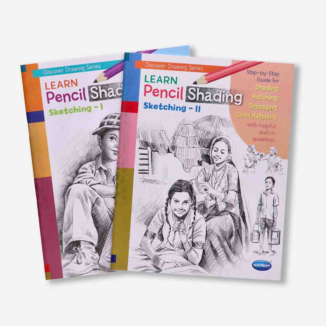 Navneet Learn Pencil Shading Sketching 1 and 2 – For Elementary Art Prep – How to draw sketches - Pack of 2 Books