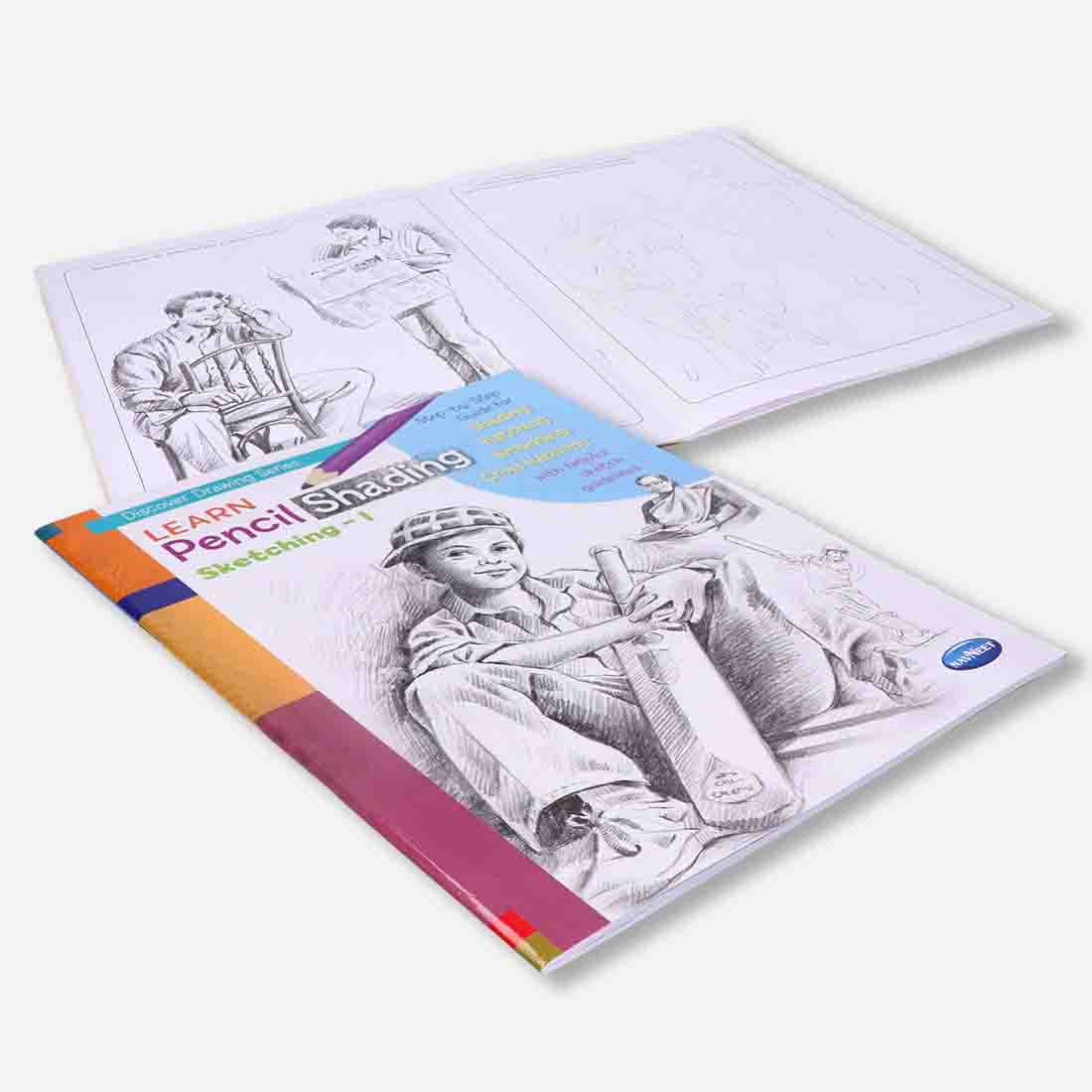 Navneet Learn Pencil Shading Sketching 1 and 2 – For Elementary Art Prep – How to draw sketches - Pack of 2 Books