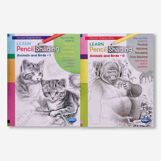 Navneet Learn Pencil Shading Animals & Birds 1 and 2 – For Elementary Art Prep – How to draw Animals and Birds - Pack of 2 Books