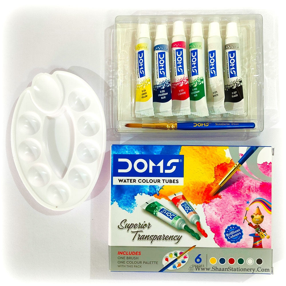 Doms Water Colour Tubes 6 Shades with Brush and Color Pallete