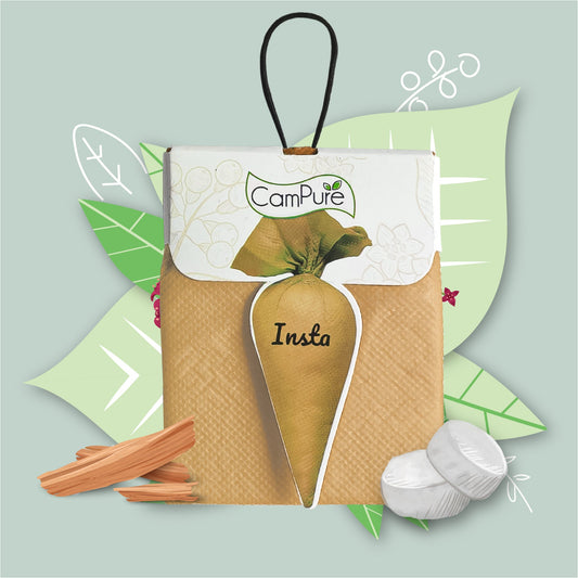 CamPure Camphor Insta Cone (Sandalwood) -100% Organic | Air Freshener for Car, Wardrobe, Office Cabin's, Drawers, Travel Bag & Bathroom