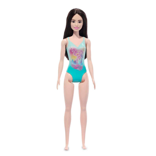 Barbie Beach Barbie Doll With Black Hair Wearing Tropical Blue Swimsuit