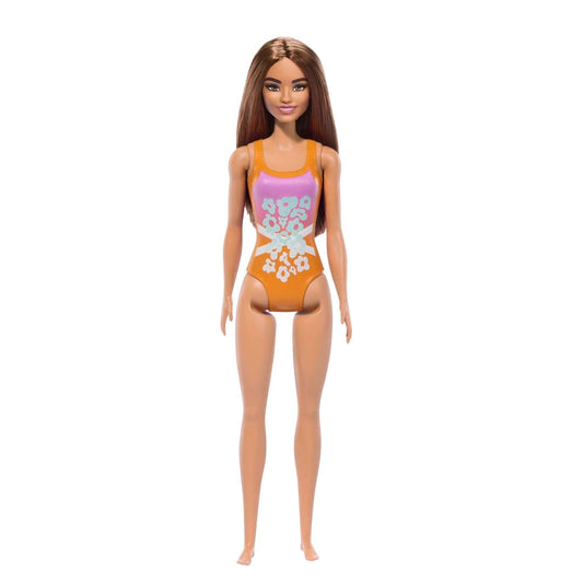 Barbie Beach Barbie Doll With Light Brown Hair Wearing Tropical Pink And Orange Swimsuit