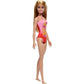 Barbie Beach Doll With Blond Hair Wearing Pink Palm Tree-Print Swimsuit