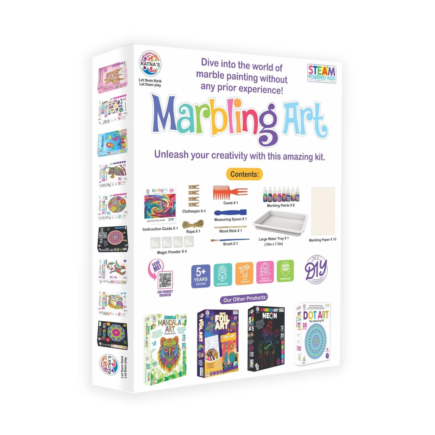 Ratna's Marbling Art & Craft Magic Paint Kit, Water Marbling Kit for Kids, Craft Kits & Supplies, STEAM Powered DIY Creative Activity Toys for 5+ Year Old