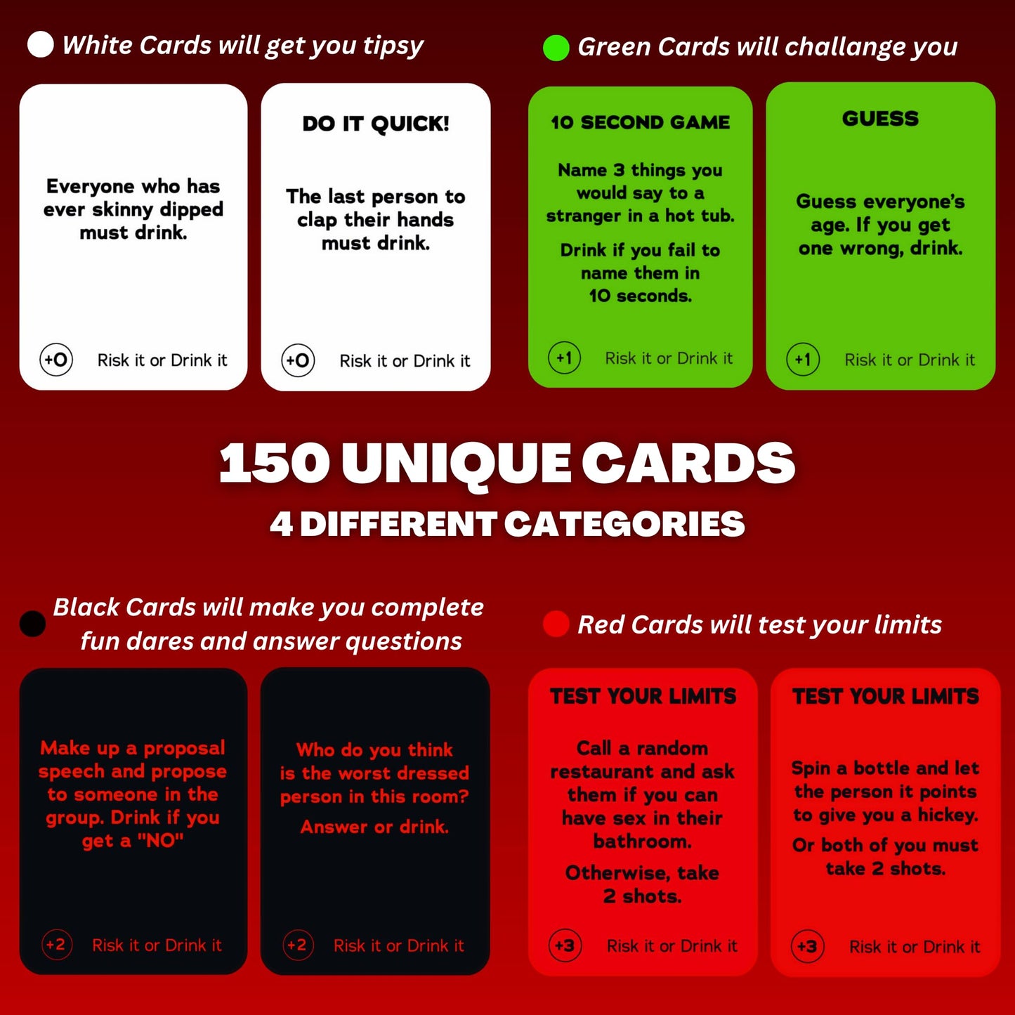 RISK IT OR DRINK IT Fun Drinking Game for Parties: 150 Hilarious Dares & Risky Questions for Adults Games Nights