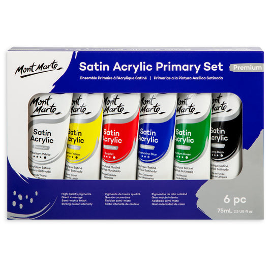 Mont Marte Satin Acrylic Primary Set 6 x 75ml (2.5 US fl.oz)