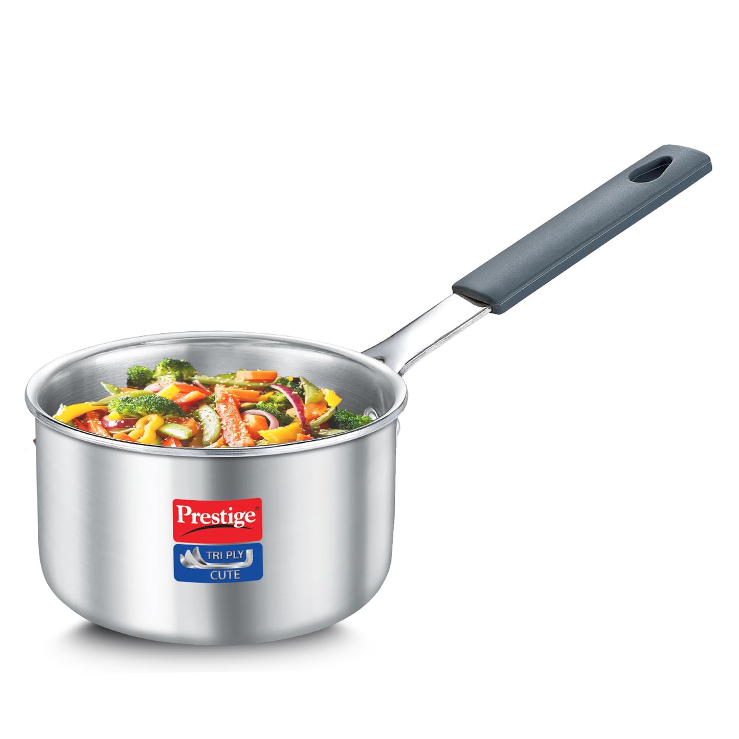 Prestige 10cm/400ml Tri-Ply Stainless Steel Cute Sauce Pan Gas & Induction Compatible Even Heat Distribution Perma-Cool Handles Thick Gauge Life Time Warranty