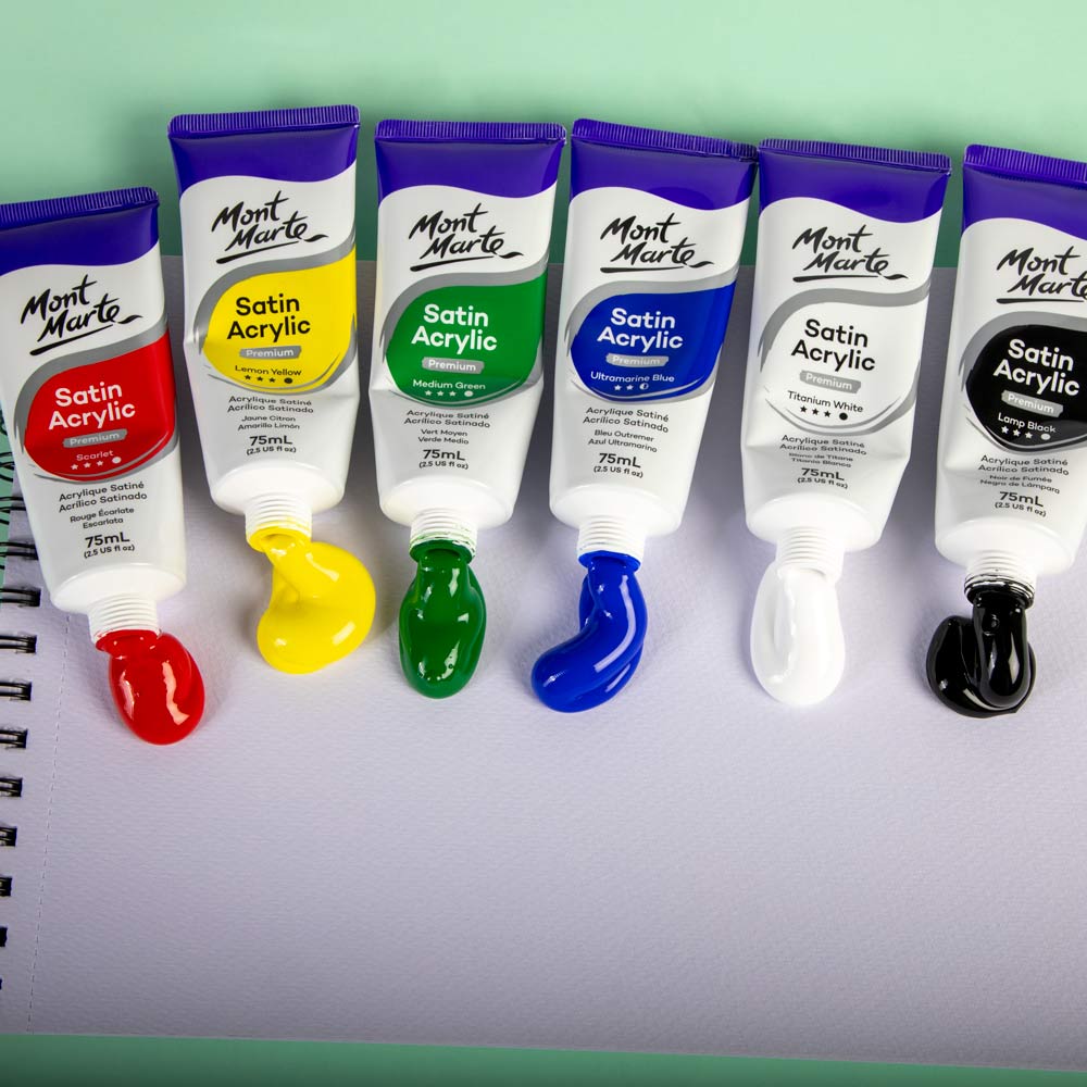 Mont Marte Satin Acrylic Primary Set 6 x 75ml (2.5 US fl.oz)