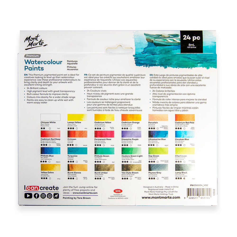 Mont Marte Watercolour Paints Premium 24pc x 8ml