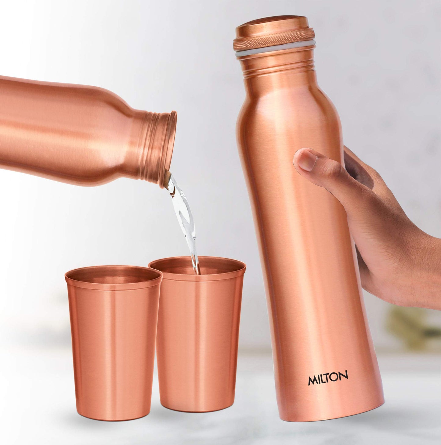 Milton Copperas Gift Set of 2 bottles 950ml with 2 pc Tumbler 100% Pure Copper BPA Free Leak Proof Office Bottle Boosts Immunity Supports Digestive & Liver Health Ayurveda Inspired