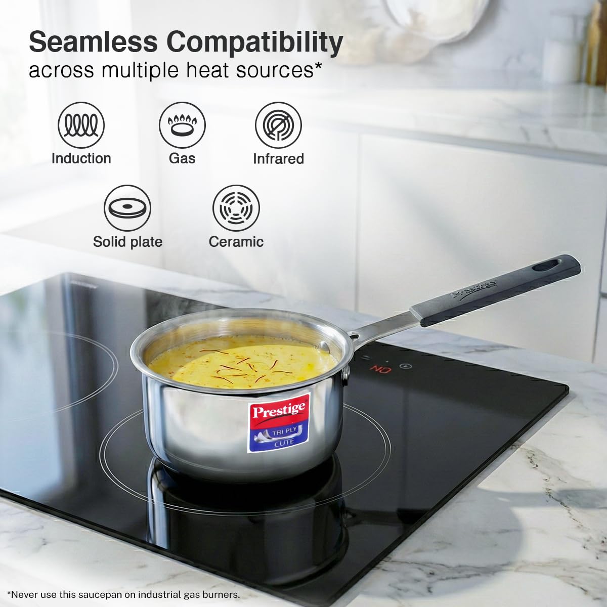 Prestige 10cm/400ml Tri-Ply Stainless Steel Cute Sauce Pan Gas & Induction Compatible Even Heat Distribution Perma-Cool Handles Thick Gauge Life Time Warranty