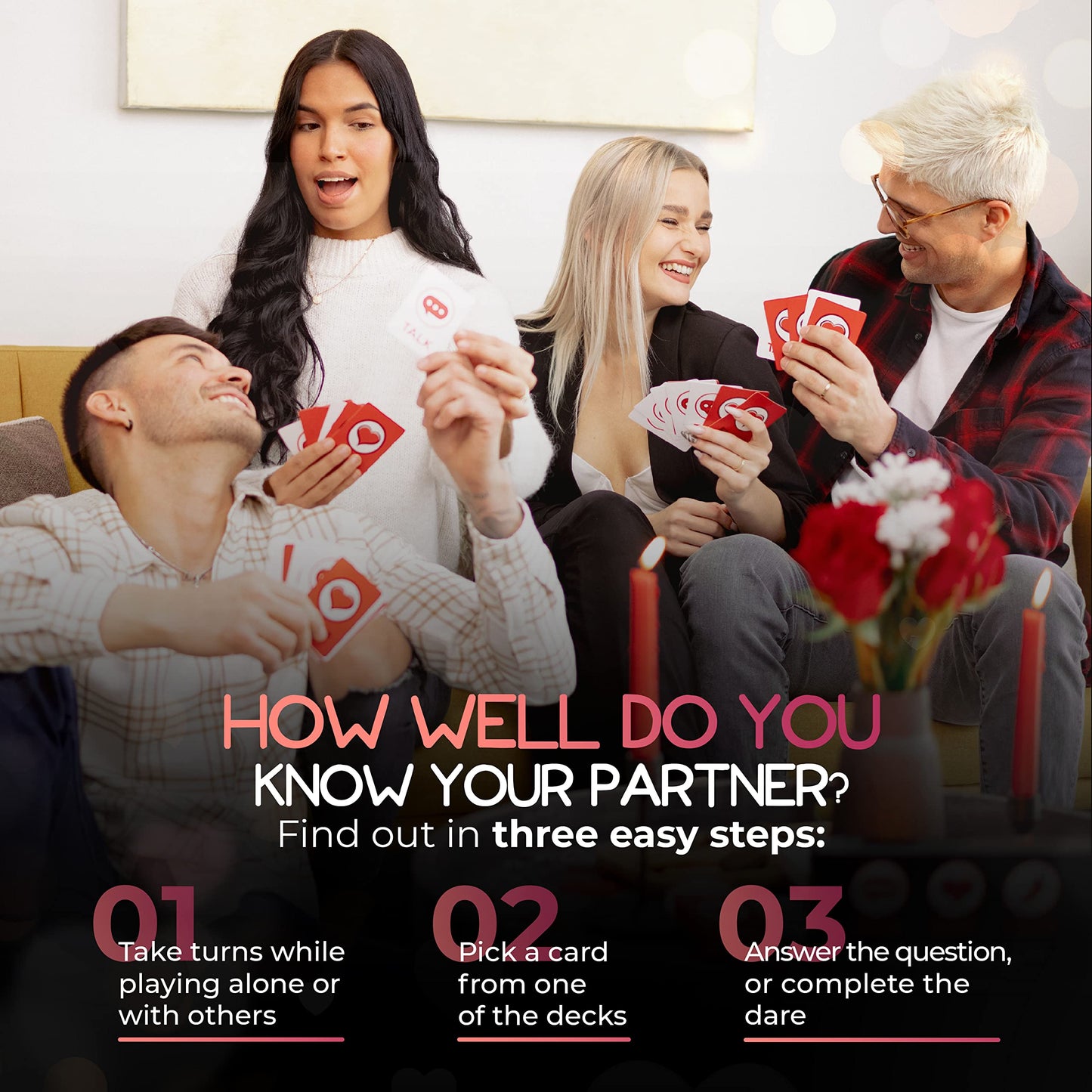 Talk Flirt Dare – Fun and Romantic Couples Game for Date Night Conversation Cards for Couples to Strengthen Relationships
