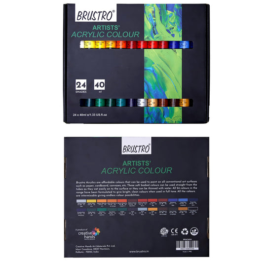 Brustro Artist's Acrylic Colour Paint Set of 24 x 40ml Color Tubes