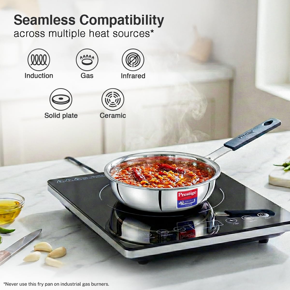 Prestige 12cm/400ml Tri-Ply Stainless Steel Cute Fry Pan Gas & Induction Compatible Even Heat Distribution Perma-Cool Handles Thick Gauge Life Time Warranty