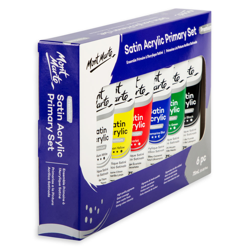 Mont Marte Satin Acrylic Primary Set 6 x 75ml (2.5 US fl.oz)