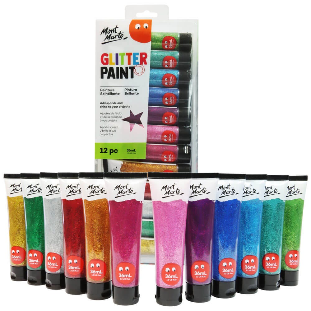 Mont Marte Glitter Paint 12pc x 36ml (1.2 US fl.oz)
