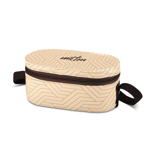 Milton Executive Lunch Box 2 Inner Steel Round Containers 280ml Each and 1 Microwave Safe Oval Plastic Container 450ml with Insulated Bag Office Tiffin Leakproof Easy to Carry - Beige