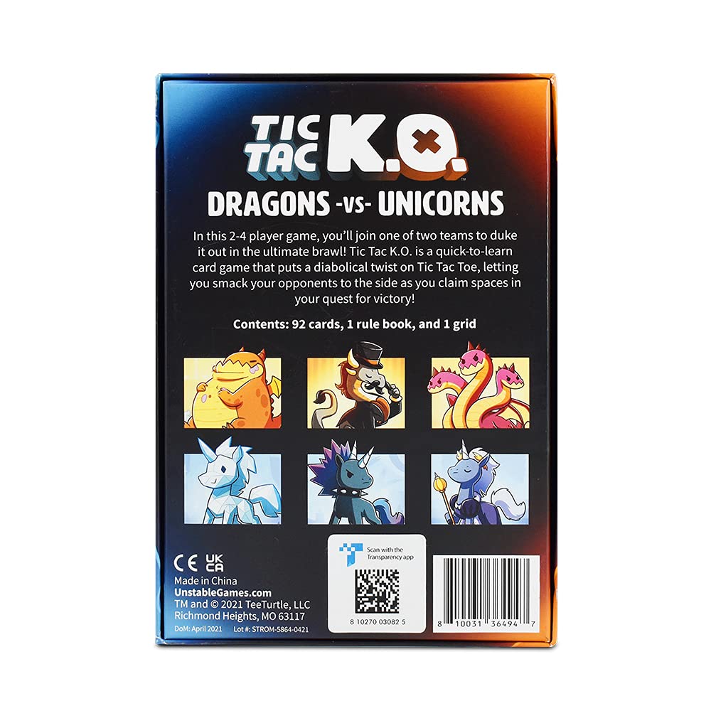 Tic Tac K.O. Dragons vs Unicorns Card Game