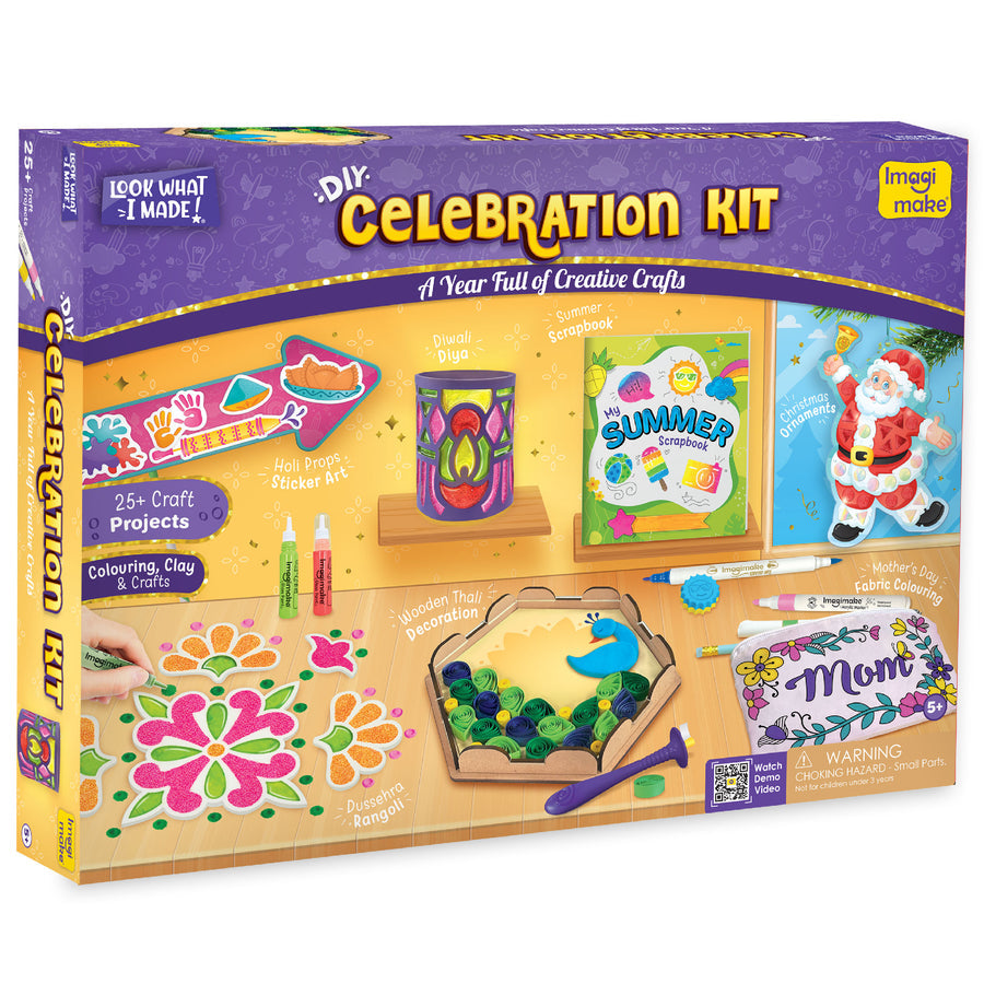 Imagimake Celebration Kit 25+ Exciting Craft Projects for Kids 500+ Craft Supplies Art & Craft DIY Kit