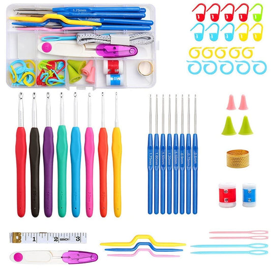 52 Pc's Knitting & Crochet Hook Set with Ergonomic Soft Grip Handles Complete Kit with Yarn Scissors, Stitch Markers, Needle Caps & Organizer Case for Beginners & Experts