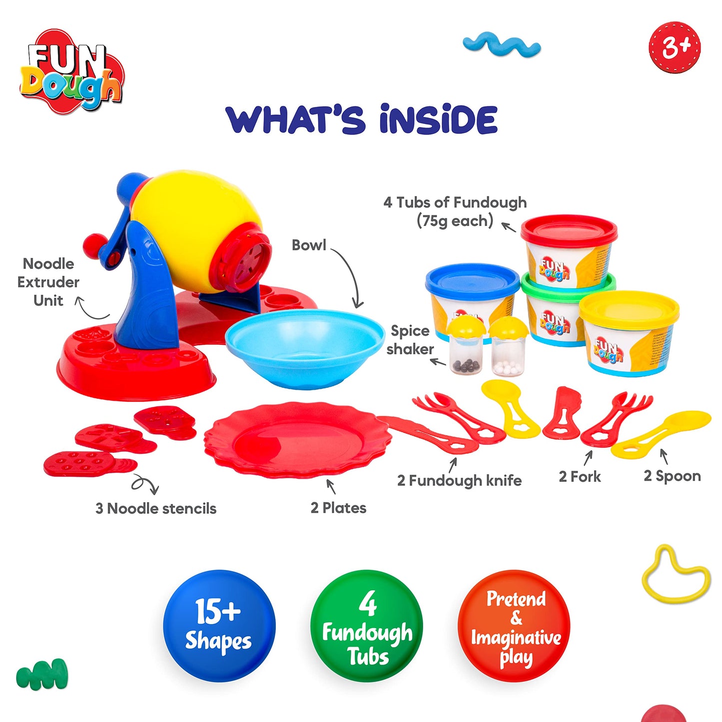 Fundough Funskool Noodle Party Play Set 5 Colorful Dough Tubs of 75g Each