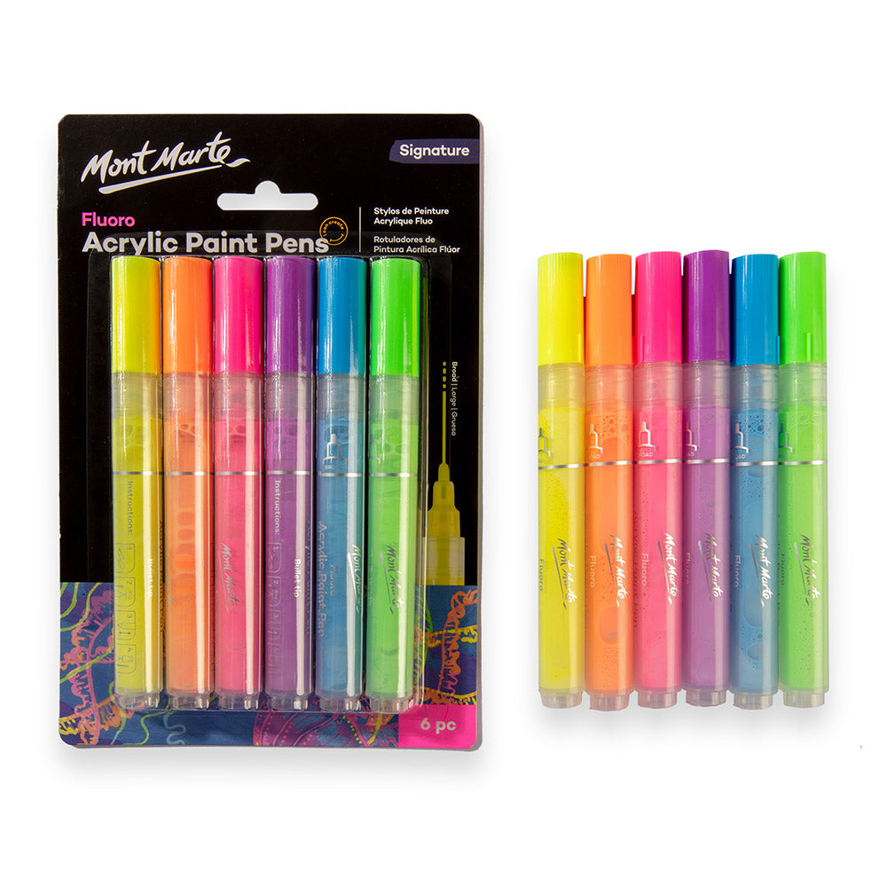 Mont Marte Fluoro Acrylic Paint Pens Signature 6pc