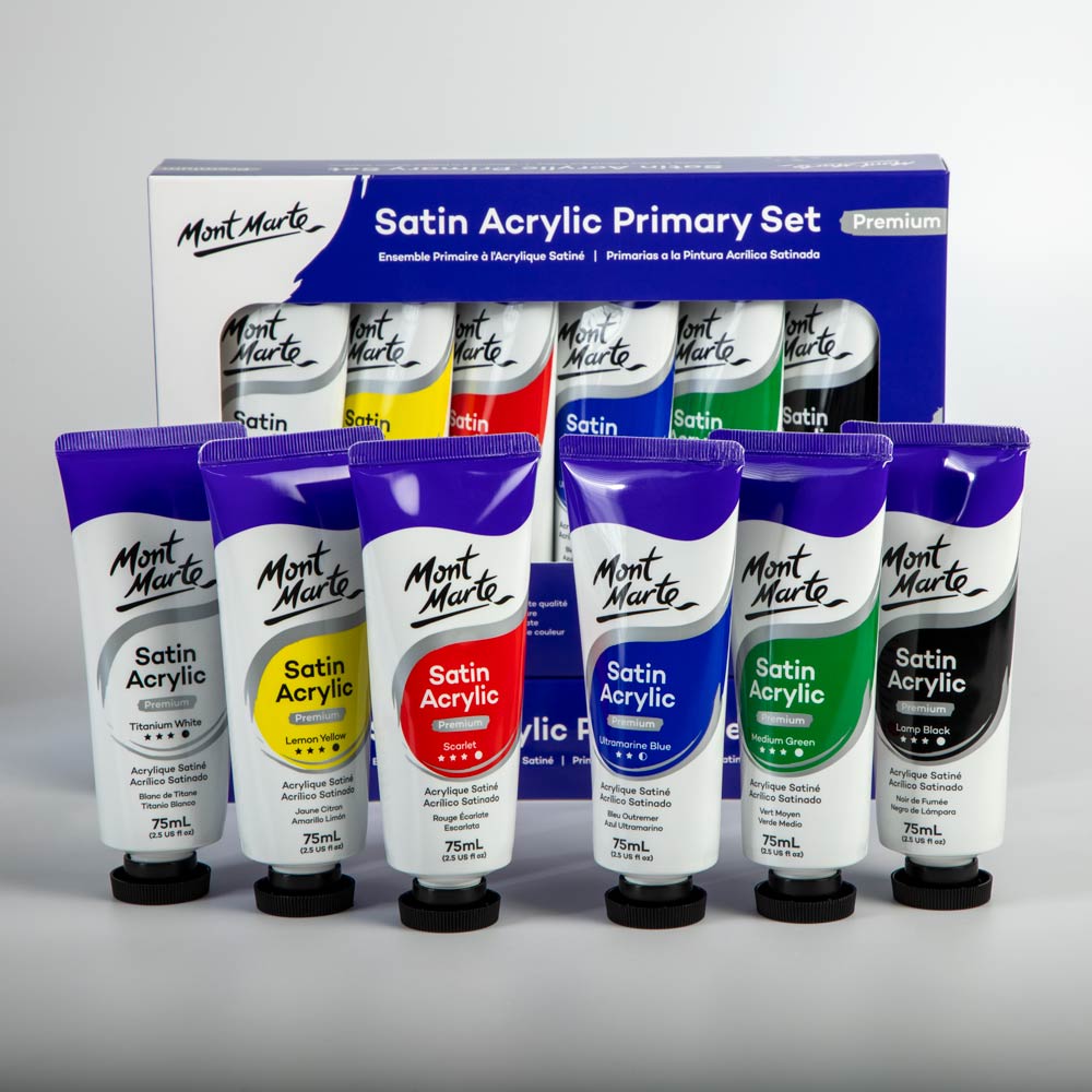 Mont Marte Satin Acrylic Primary Set 6 x 75ml (2.5 US fl.oz)