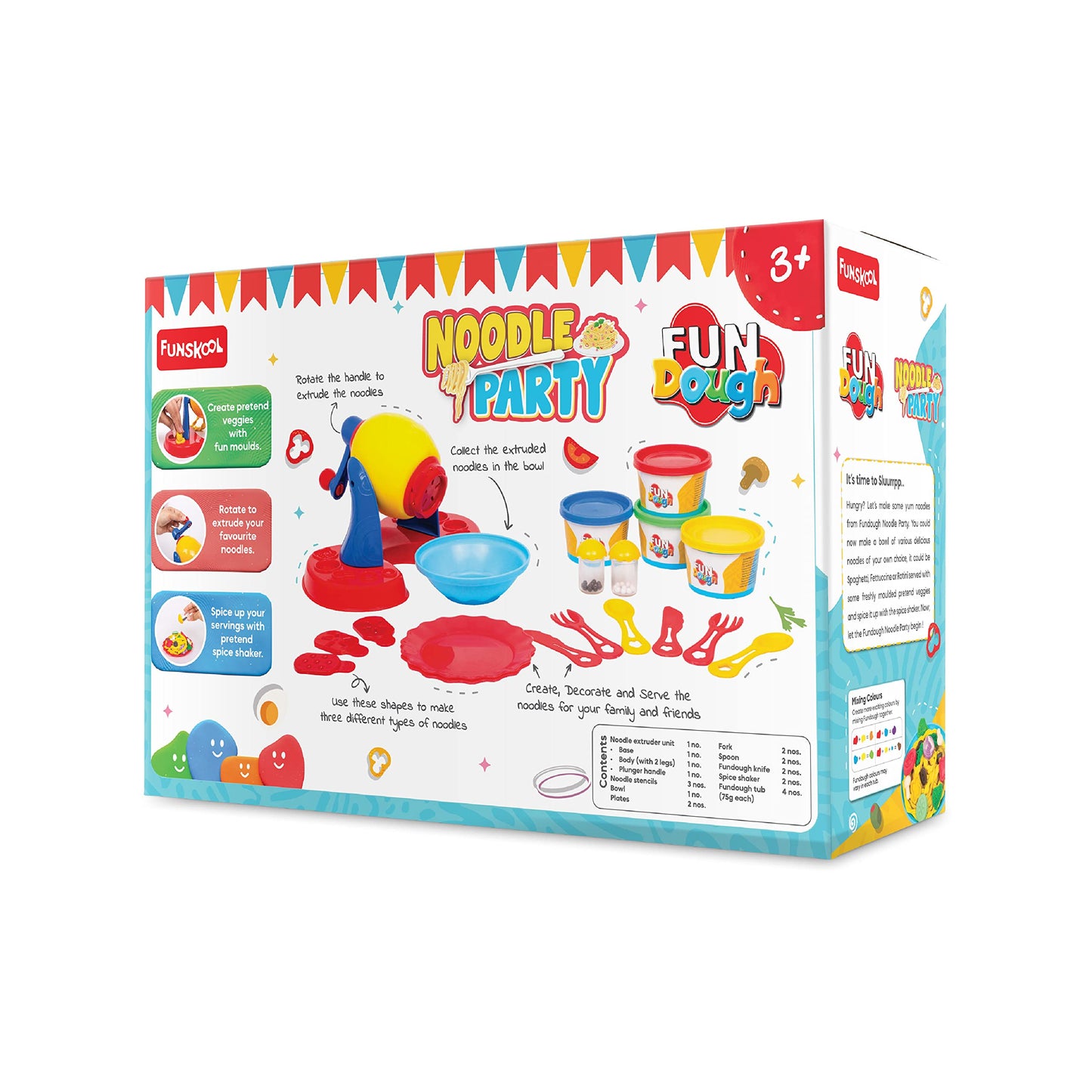 Fundough Funskool Noodle Party Play Set 5 Colorful Dough Tubs of 75g Each