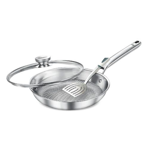 Prestige TRIPLY Designer Fry Pan 20cm/1.0L with Glass Lid Durable Honeycomb Structure Low Oil Consumption Metal Spoon Friendly Gas & Induction Compatible Dishwasher Safe 15Y Warranty