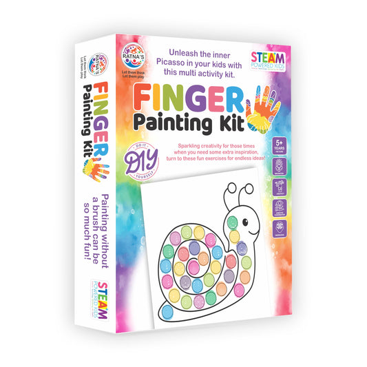 Ratna's Finger Painting Kit STEAM Learning, 12 Sheets with 6 Colour Tray, DIY Coloring Hand Paint Art and Craft Activity Set for Kids