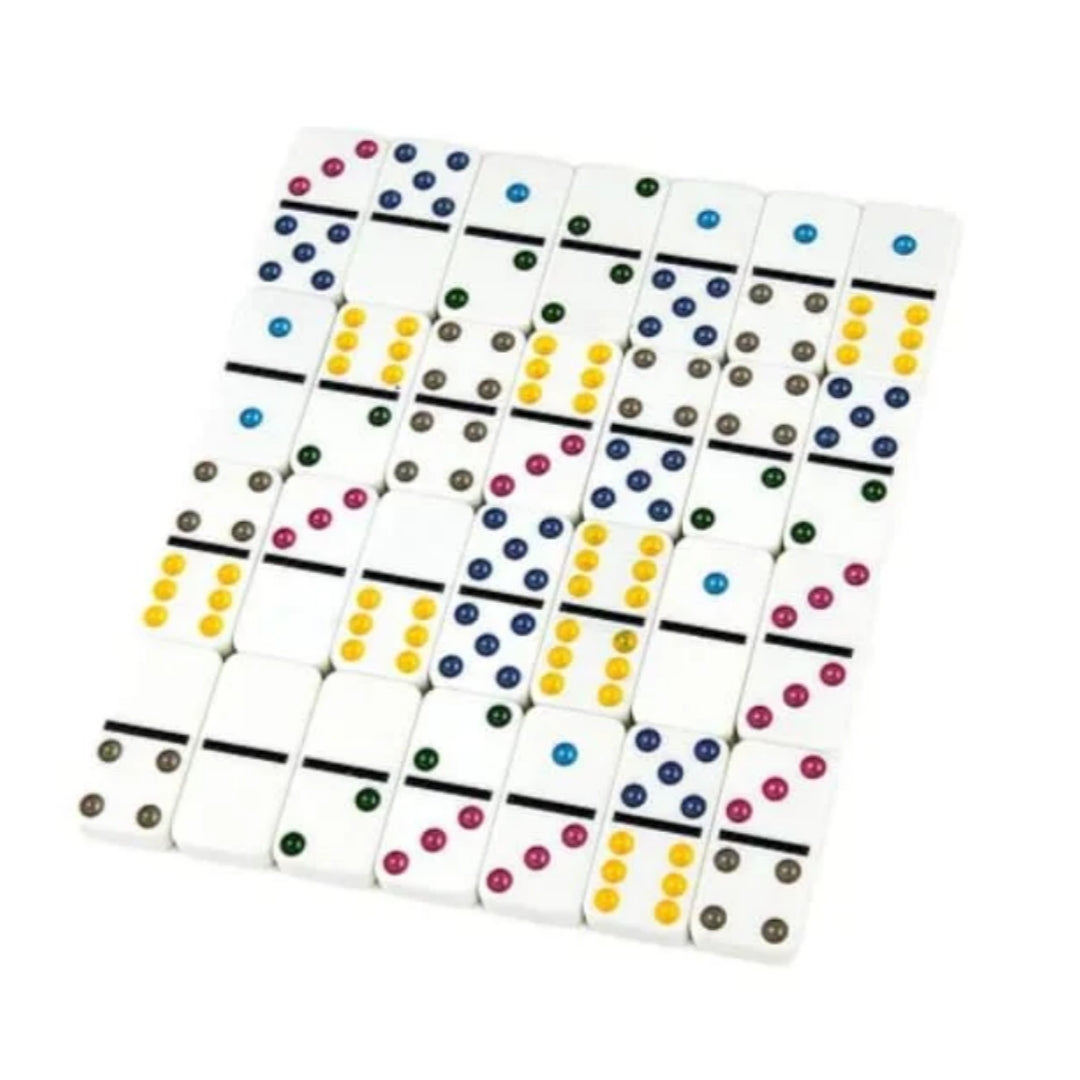Double Six Color Dot Dominoes 28 Piece Set in Tin Case