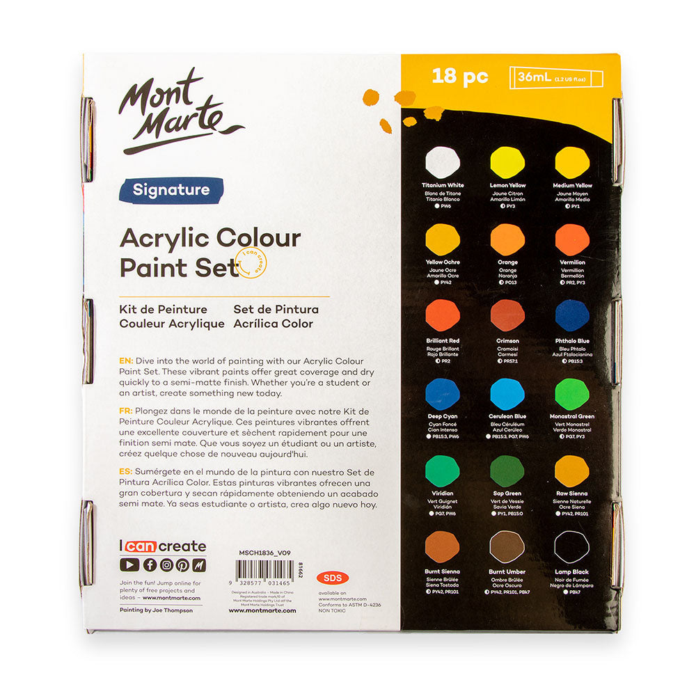 Mont Marte Acrylic Colour Paint Set Signature 18pc x 36ml