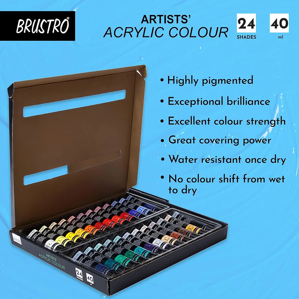 Brustro Artist's Acrylic Colour Paint Set of 24 x 40ml Color Tubes