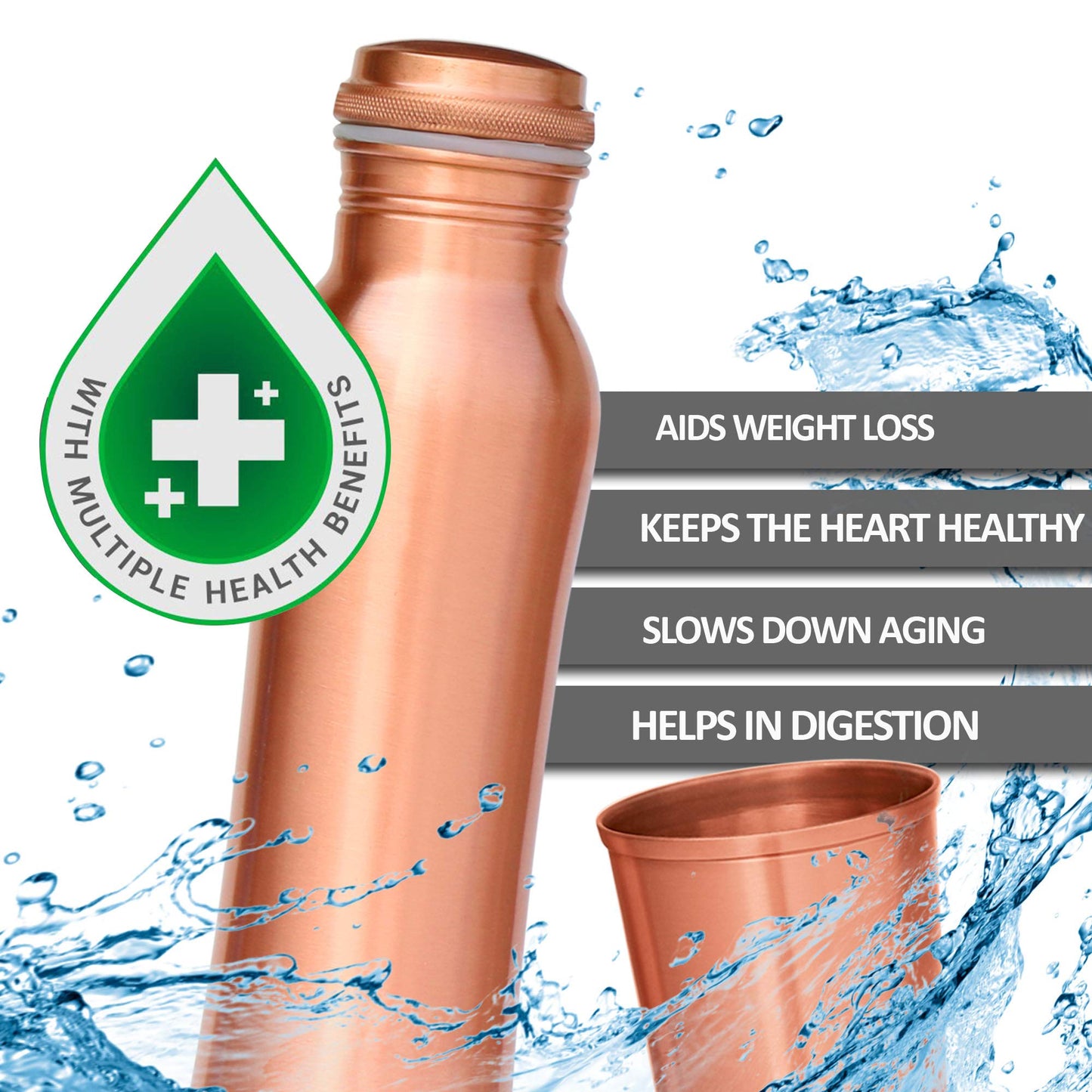 Milton Copperas Gift Set of 2 bottles 950ml with 2 pc Tumbler 100% Pure Copper BPA Free Leak Proof Office Bottle Boosts Immunity Supports Digestive & Liver Health Ayurveda Inspired