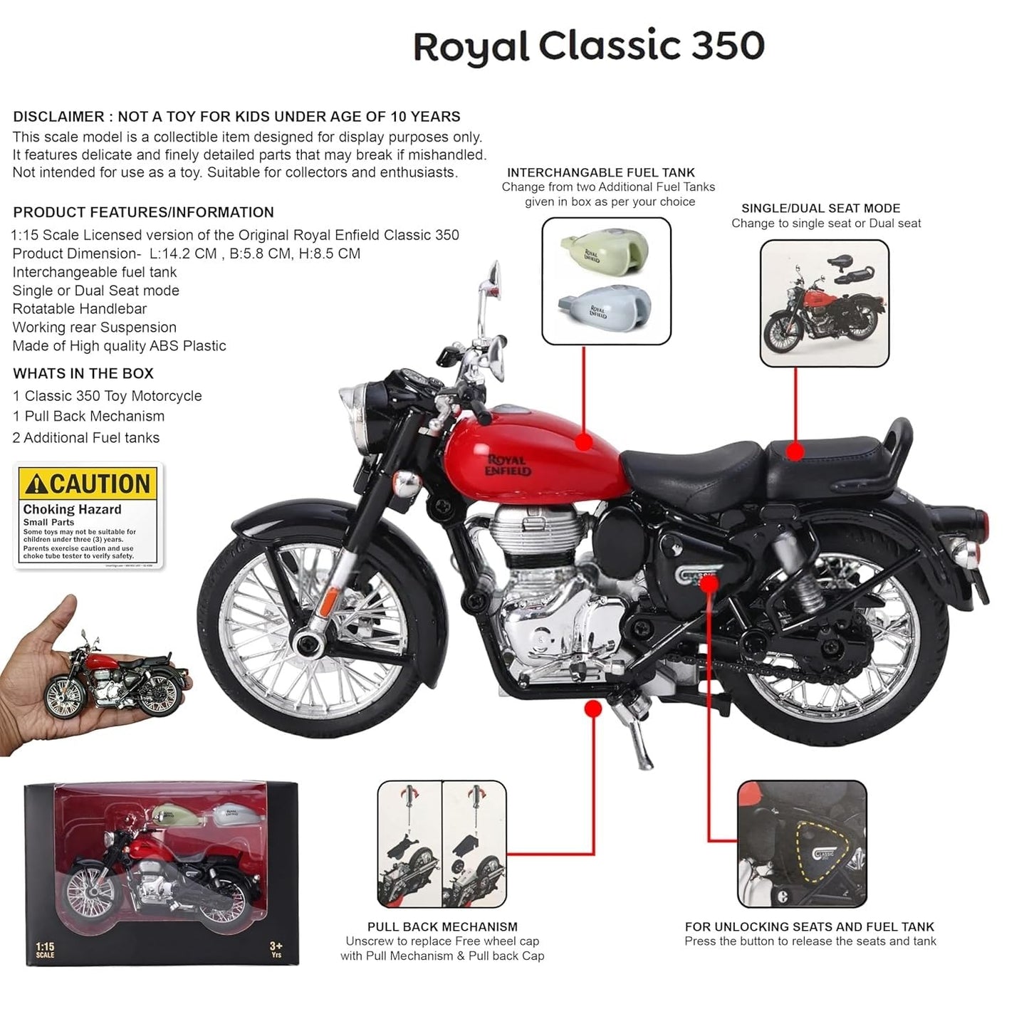 Centy Royal Enfield Classic 350 1:15 Scale Model