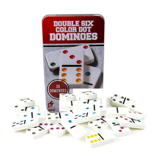 Double Six Color Dot Dominoes 28 Piece Set in Tin Case
