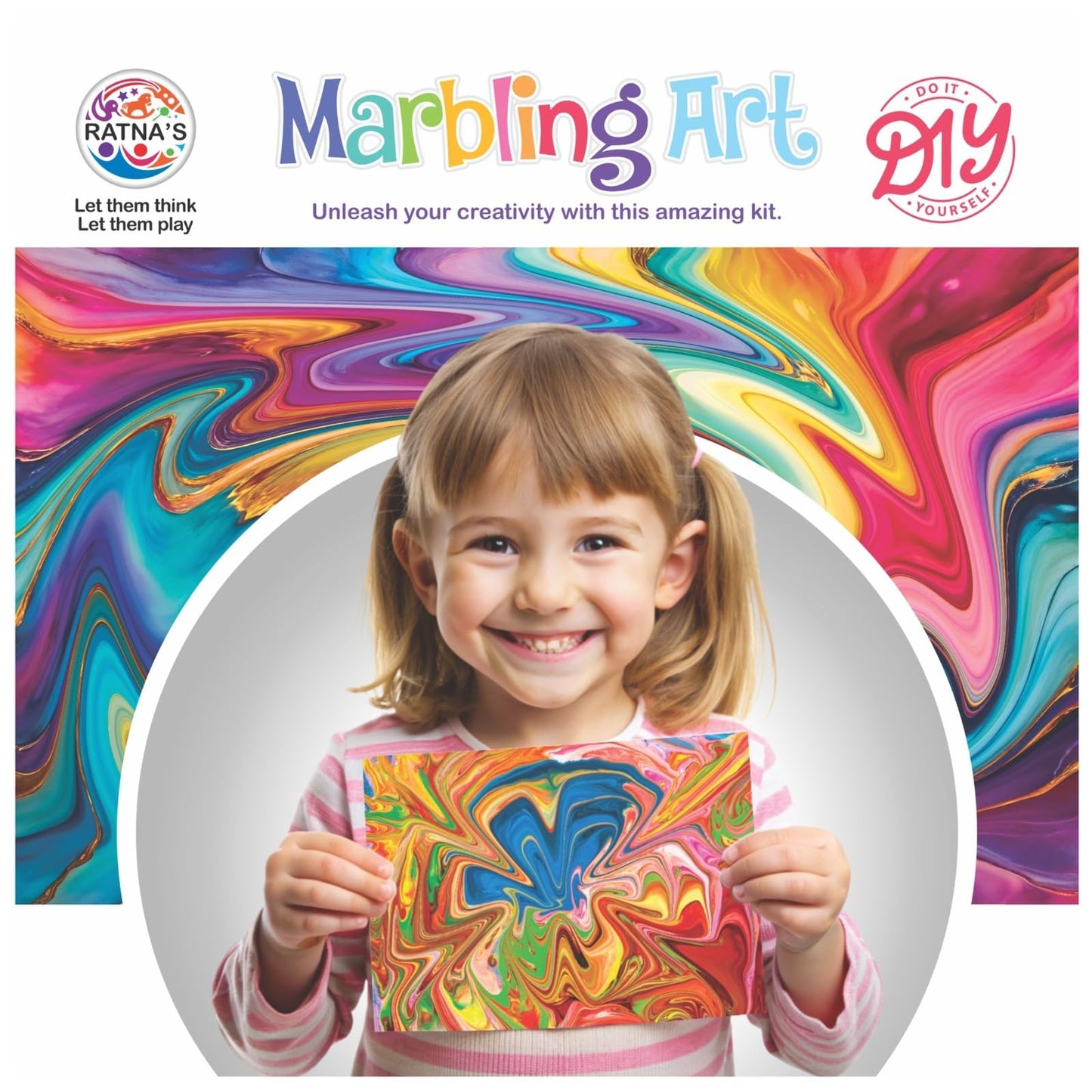 Ratna's Marbling Art & Craft Magic Paint Kit, Water Marbling Kit for Kids, Craft Kits & Supplies, STEAM Powered DIY Creative Activity Toys for 5+ Year Old