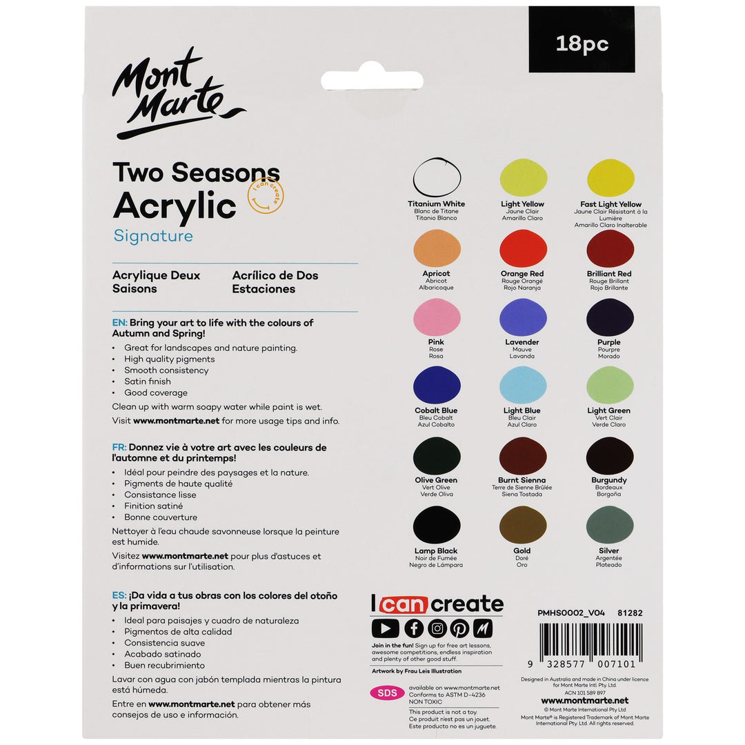 Mont Marte Two Seasons Acrylic Signature 18pc x 12ml (0.4 US fl.oz)
