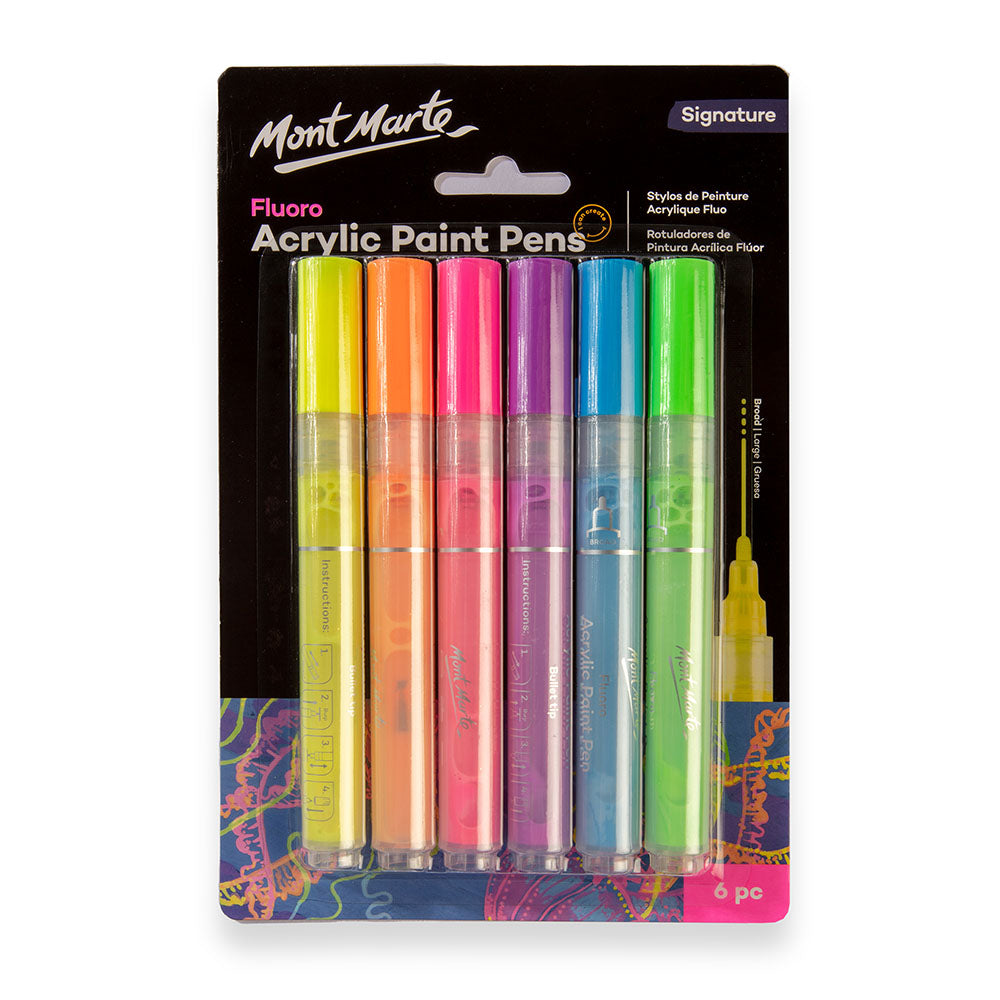 Mont Marte Fluoro Acrylic Paint Pens Signature 6pc