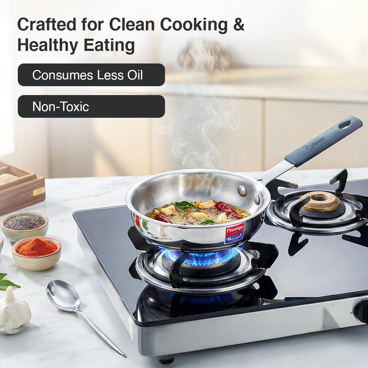 Prestige 12cm/400ml Tri-Ply Stainless Steel Cute Fry Pan Gas & Induction Compatible Even Heat Distribution Perma-Cool Handles Thick Gauge Life Time Warranty
