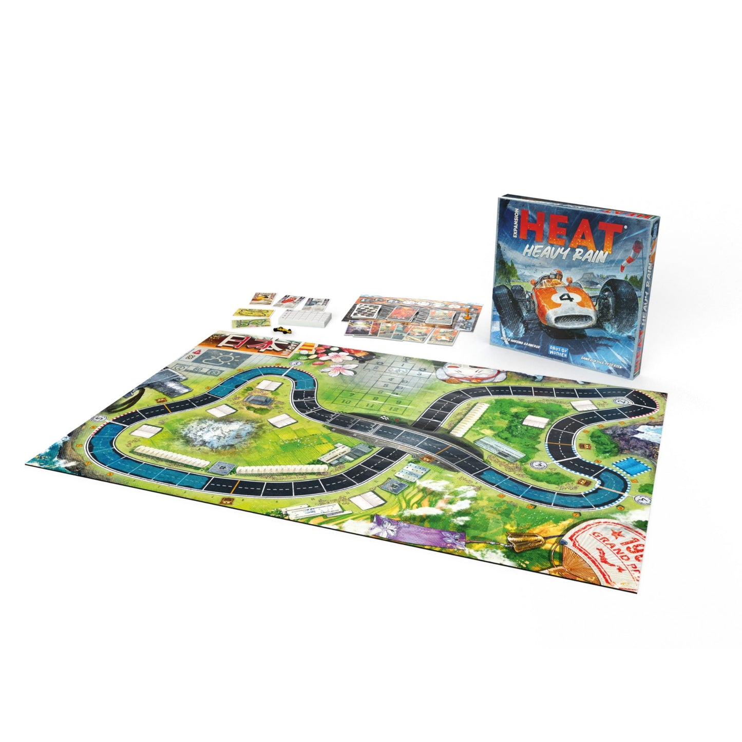 Asmodee Heat Heavy Rain Board Game Expansion New Japan & Mexico Tracks Intense Car Racing Strategy Game
