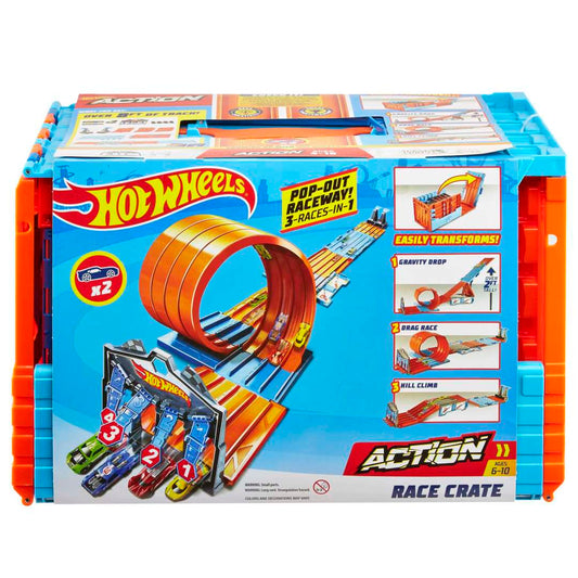 Hot Wheels Race Crate With 3 Stunts in 1 Set Portable Easy Storage Ages 6 To 10