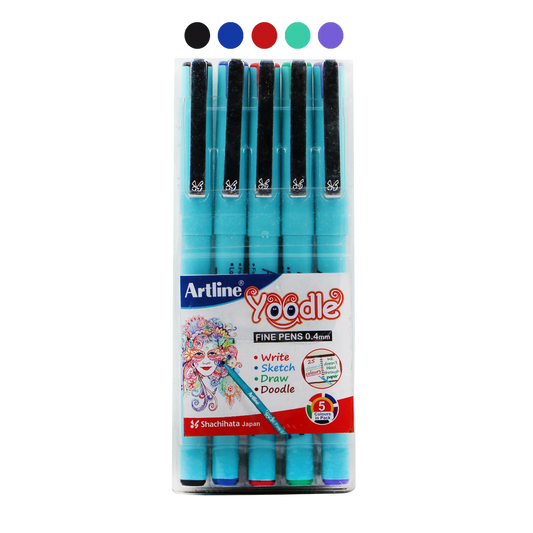 Artline Yoodle Fine Pen 0.4 Pack of 5 with Vibrant Colours | For Artist, Painters Specially in Writing, SKetching, Drawing & Doodling