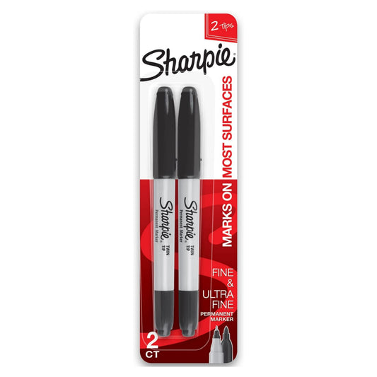 Sharpie Twin Tip Permanent Markers, Fine and Ultra Fine - Black