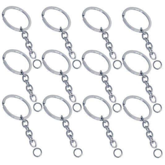 Silver Keyrings with Chain Open Jump Ring 12Pcs