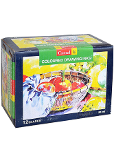 Camlin Pack of 12 Coloured Drawing Inks in 20 ml Bottles